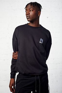 Afra Oversized Crewneck With Drawcord Hem Black