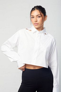 Button Down Shirt With Biomorphic Pocket Detail White