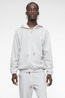 Essential Banded Zip-Up Hoodie Heather Grey