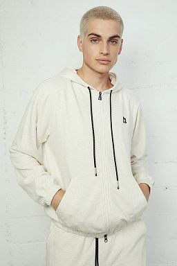 Essential Banded Zip-Up Hoodie Silver Lining