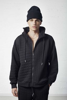 Rowan Quilted Jacquard Zip Up Hoodie Black