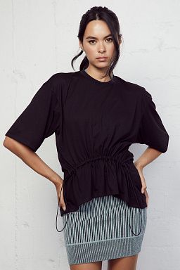 Talia Relaxed Tee With Gathered Front Black