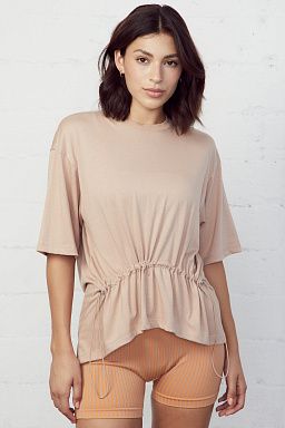 Talia Relaxed Tee With Gathered Front Warm Taupe