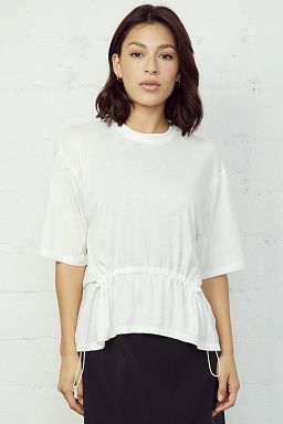 Talia Relaxed Tee With Gathered Front White