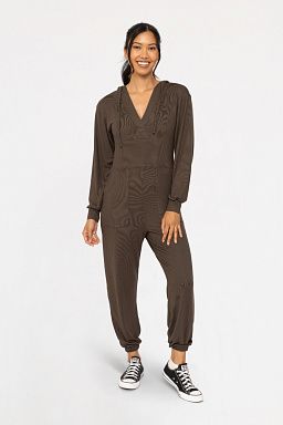 Brushed Hacci Hooded Lounge Jumpsuit Dark olive