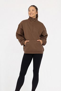 Cotton Blend Fleece Mock Neck Pullover Sweater Dark earth