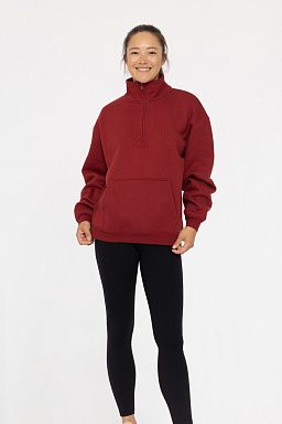 Cotton Blend Fleece Mock Neck Pullover Sweater Red velvet