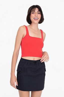 Double Lined Ribbed Square Neck Cropped Tank