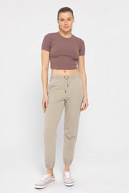 Essential Micro-Ribbed Cropped Athleisure Tee Deep taupe