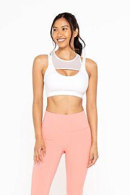 GREEN Harness Mesh Hybrid Racerback Sports Bra RECYCLED White