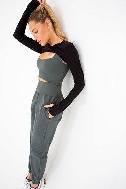 GREEN Keyhole Cut Out Active Jumpsuit Urban grey