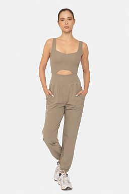 GREEN Keyhole Cut Out Active Jumpsuit Warm grey