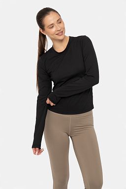 GREEN Keyhole Side Long Sleeve Active Top Black