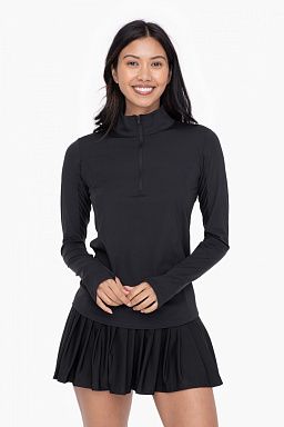 GREEN Mock Neck Half Zip Long Sleeve Active Top