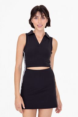 GREEN Side Stripe Cropped Tennis Polo Top