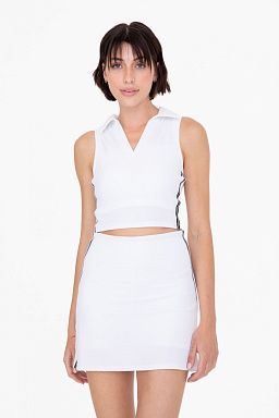 GREEN Side Stripe Cropped Tennis Polo Top