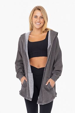 Mineral Washed Fleece Hooded Cardigan