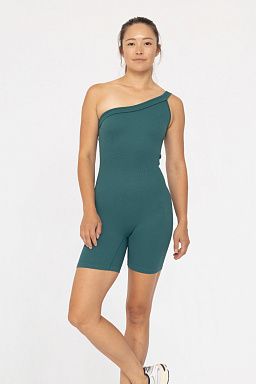 One-Shoulder Sculpt Active Romper Blue palm