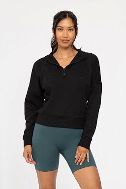 Princess Seam Quarter Zip Pullover Sweatshirt Black