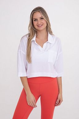 Relaxed Fit Cropped Collared Shirt