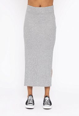 Ribbed High Waisted Midi Skirt Heather grey