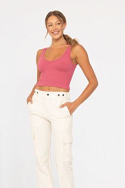 Ribbed Seamless Cropped Tank Top Soft magenta