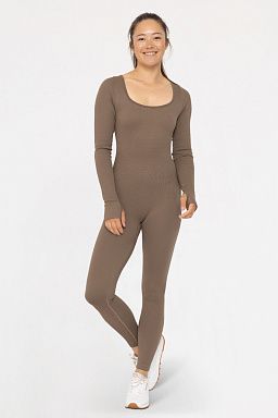 Seamless Ribbed Long Sleeve Jumpsuit Java