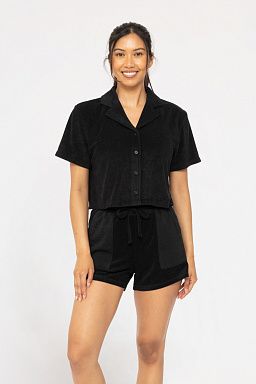 Terry Lapel Button-Up Shirt Black