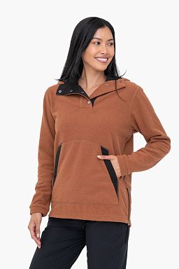 Textured Fleece Pullover Hoodie Camel/black