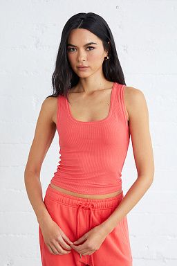 Essential Lara Rib Tank Coral Red